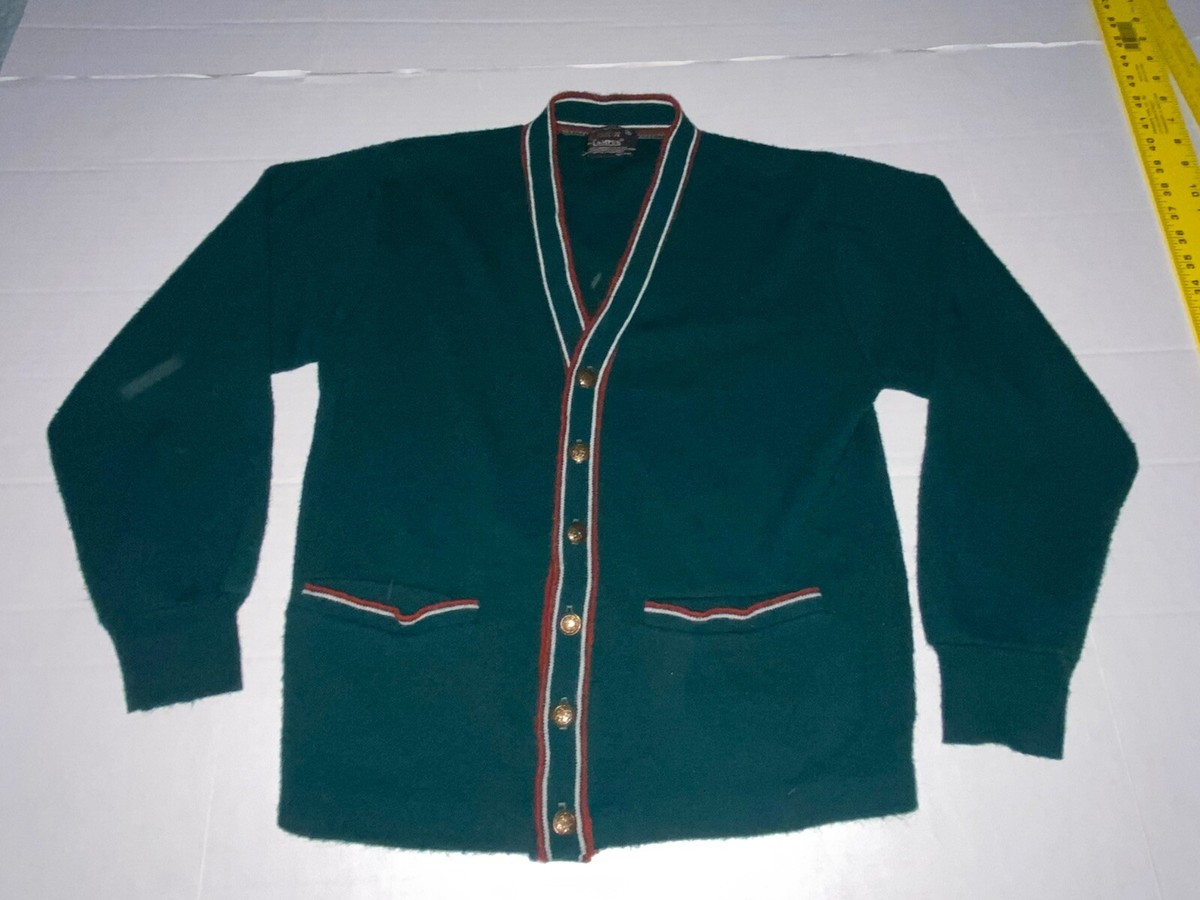 VINTAGE 50s 60s Campus Cardigan Green Grandpa Sweater Orlon