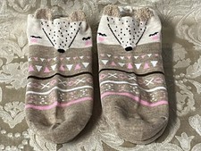 Women's Cute Cartoon Brown Fox FUZZY EARS Pattern Ankle Socks Fashion Set Of 2