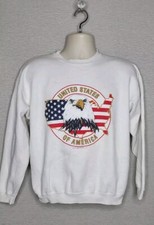 VTG American Pride Bald Eagle Flag Sweatshirt Med White USA Crewneck