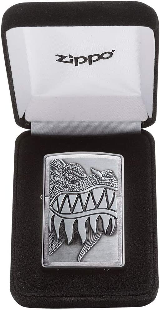 Zippo Fire Breathing Dragon Brushed Chrome 28969 | eBay