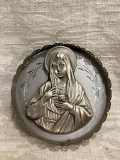 Vintage Sacred Heart Of Mary Christian Religious Metal Wall Art Hanger -- 6024