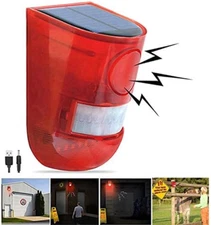 Solar with Sound Strobe Light Outdoor Red Sensor Alarm 129dB For Home Fence Farm