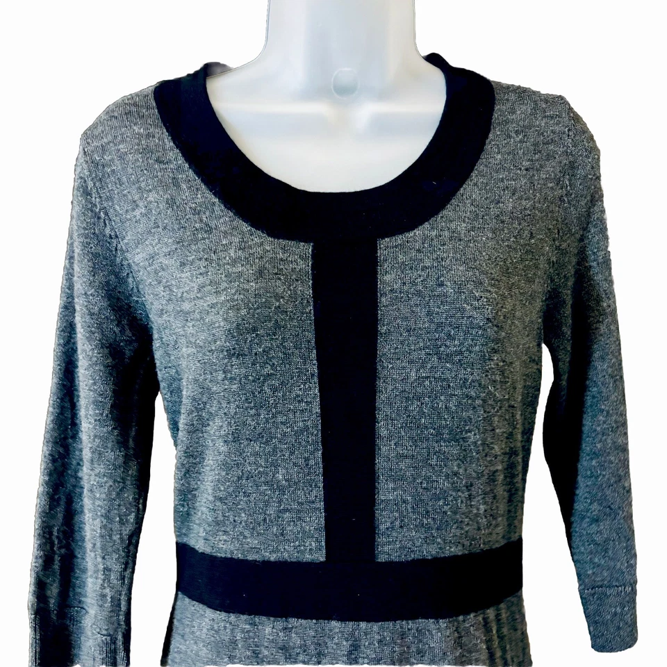 MERONA 女式 M 码 100% 羊毛针织毛衣连衣裙黑色灰色经典 — 第 2/4 张图片