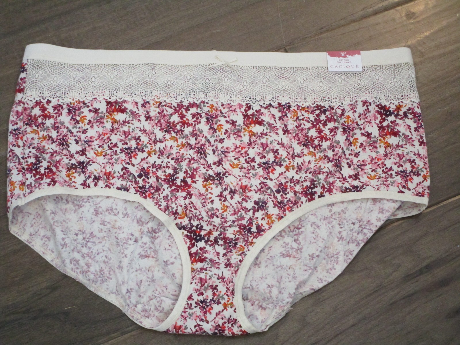 CACIQUE COTTON FULL BRIEF PANTIES W/ LACE WAIST IN AUTUMNAL FOLIAGE
