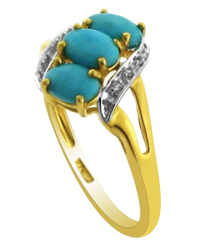 Bague Cocktail Vintage Turquoise & CZ - Or Jaune Sur Argent 925, Taille 7 Ou Personnalisable, Neuf