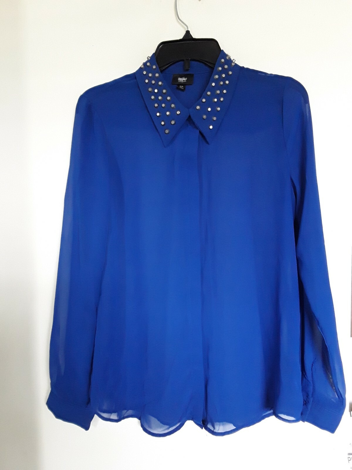Mossimo Womens Royal Blue Sheer Blouse with Collar Studs Size M