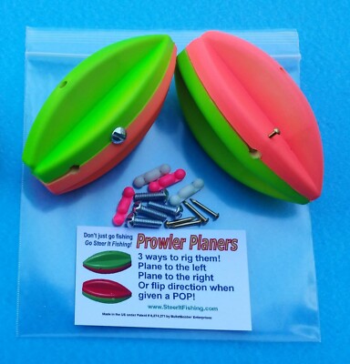 TWO 4'' Prowler Planer Board Bobbers STEER IT Left-Right-POP to flip direction!