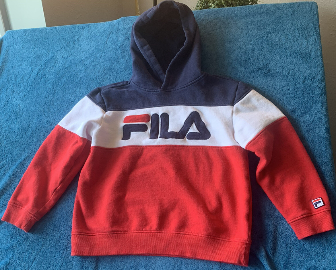 FILA Vintage 90s Kids L Embroidered Logo Cotton Blend Hoodie
