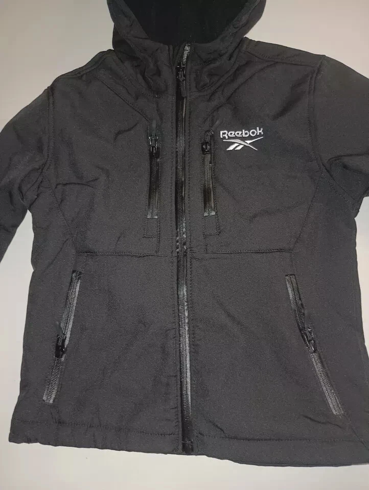 Reebok Boys Soft Shell Zip Up Hoodie Jacket Zipper Pockets Logo Black Sz 7 B002 - Image 4 of 4