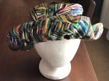 Vintage Multi-color Geometric Print Wide Brim W/ Side bow Hat