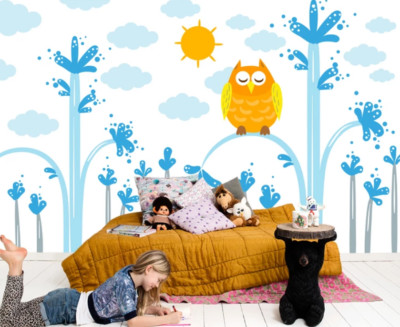 3D Blue Branch Owl K12892 Wallpaper Mural Self-adhesive Removable Sticker Kay