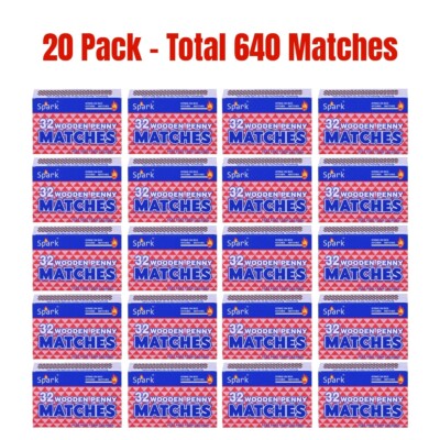 20 PK Wooden Penny Matches 32 Count Strike On Box Kitchen Camping Fire Candle