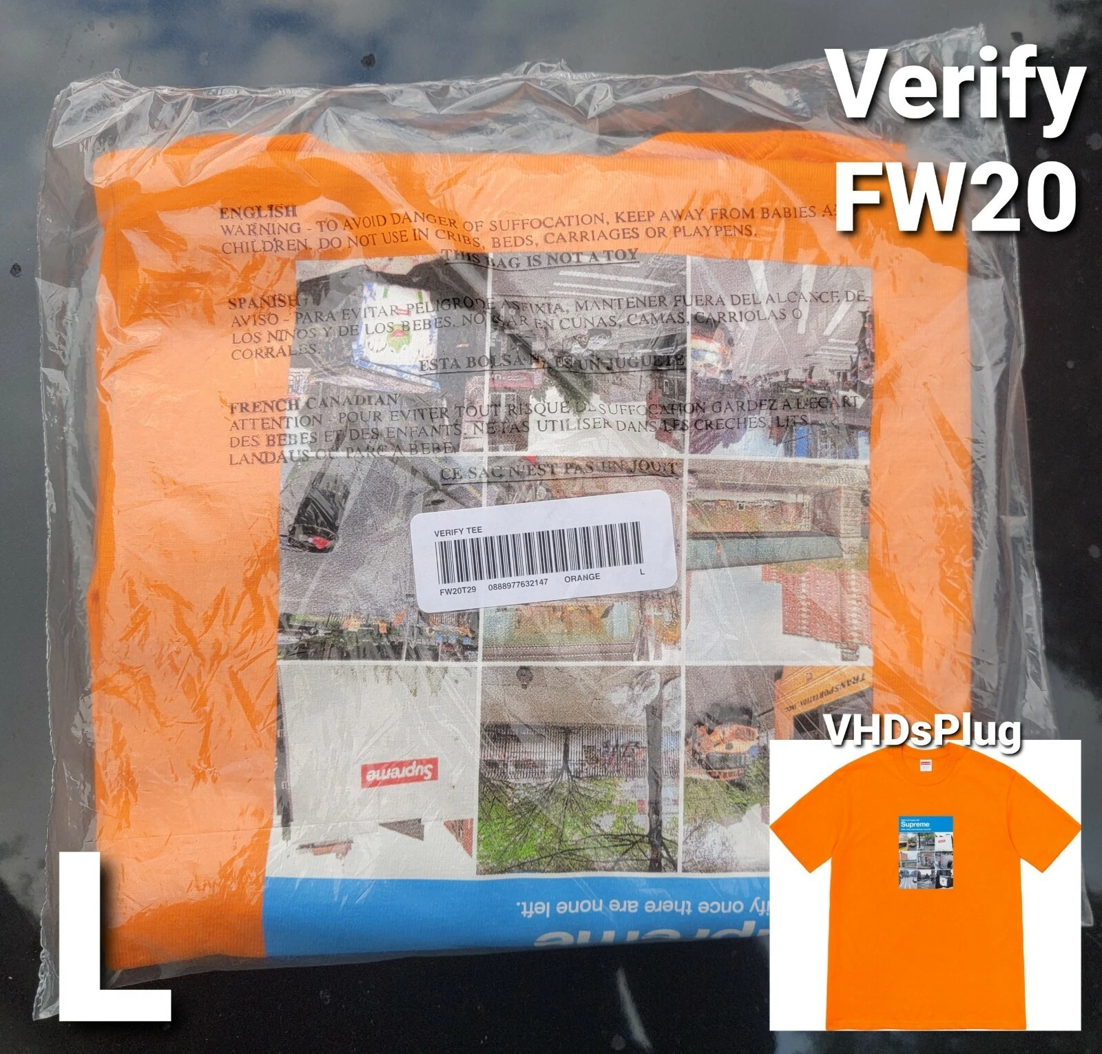 T shirt Supreme Verify orange grand FW20 Deadstock / New York captcha ny