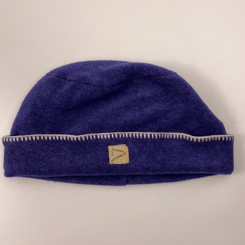 Retro indigo fleece winter pillbox mountaineer hat decorative blanket stitch