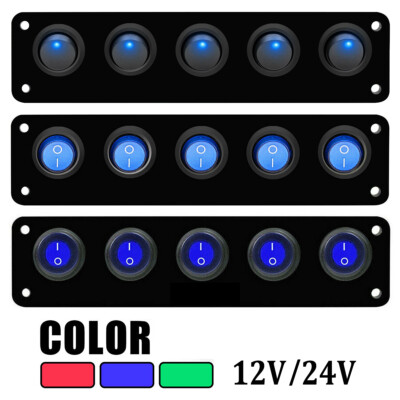 12V 24V 5 Gang LED Rocker Switch Control Panel Caravan Camper Car Boat Marine