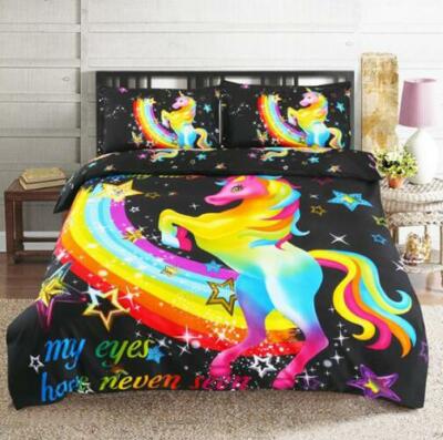 3D Regenbogen Einhorn ZHUC2130 Bett Kissenbezüge Decke Bettdecke Abdeckung Set