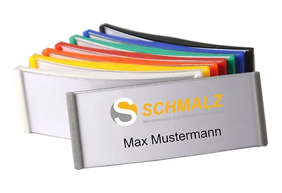 SCHMALZ WERBESERVICE 10x Kunststoff Namensschild 75x30mm versch. Farben ABS-Kunststoff Nadel/Magnet