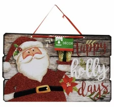 Christmas Wood Plank Decorative Santa Sign “Happy Holly Days”.New