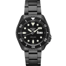 Seiko 5 Sports Automatic SRPD65 Black Day Date Stainless Steel Bracelet Watch