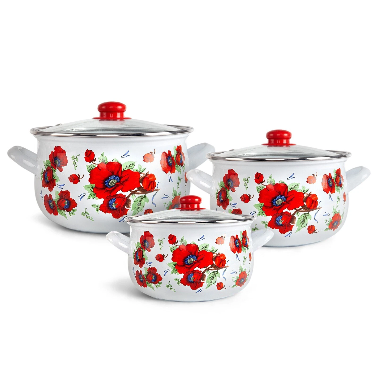 3 pc POPPY Enamel Stockpot Set Cooking Pot Set Enamel 2-qt 4-qt 6.5-qt
Opens in a new window or tab