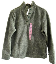 Eddie Bauer Womens Green Heathered Quarter Button Fleece Pullover Sweater Small