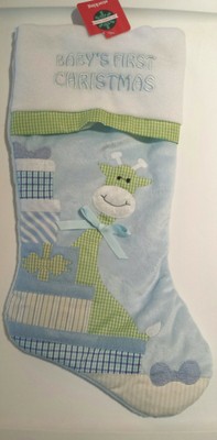 Baby Boys 1st Christmas Light Blue Giraffe stocking 