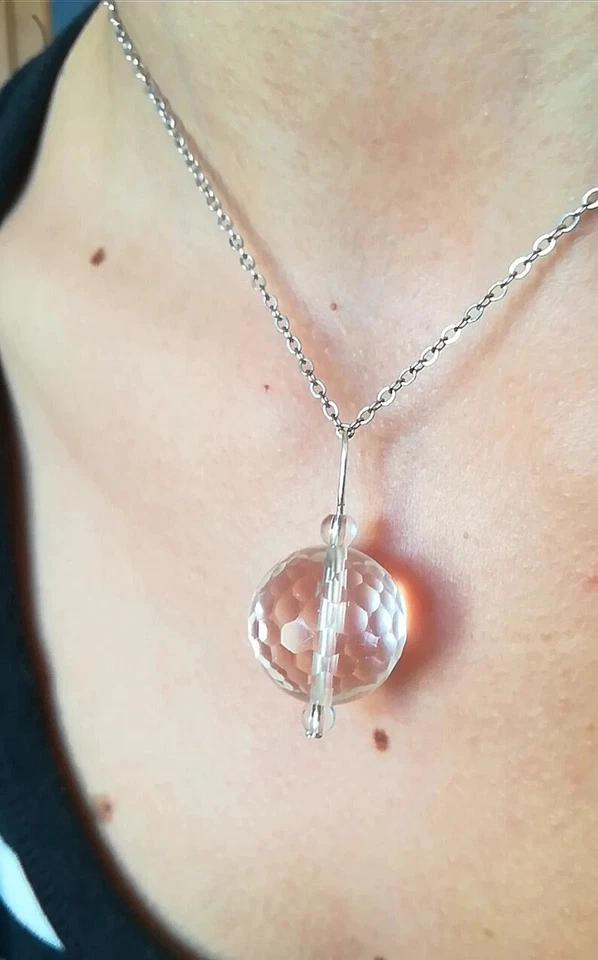 COLLANA ARGENTO 925 CON SFERA IN CRISTALLO DI ROCCA PURO, QUARZO IALINO NATURALE - Immagine 4 di 4