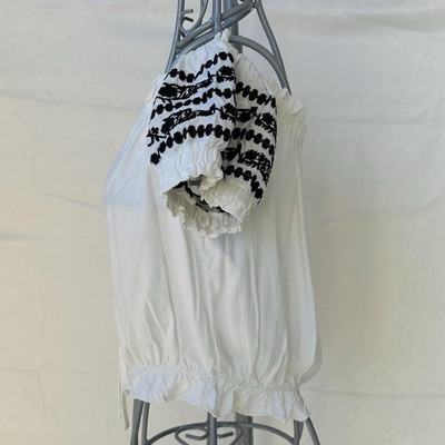 Forever 21 Milkmaid Off The Shoulder Crop Top Lettuce Trim White Size L