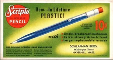 Postcard size Scripto Mechanical Pencil Advertising Card c1960's
