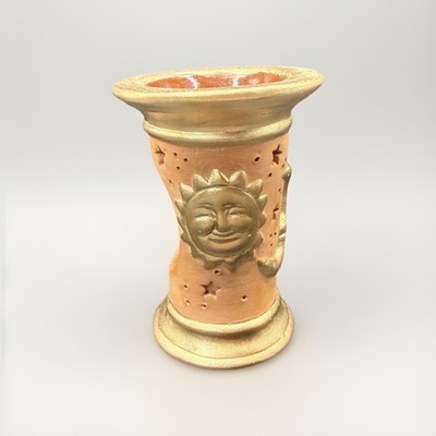 Ceramic Sun & Moon Stars Tea Light Oil Warmer/Burner, Beige Brown Cylinder