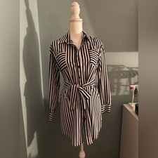 SHEIN Black and White Striped Shirt Dress Small