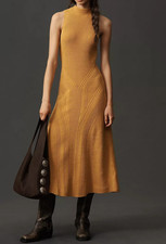 ANTHROPOLOGIE MOCK-NECK KNIT MIDI DRESS, SZ S