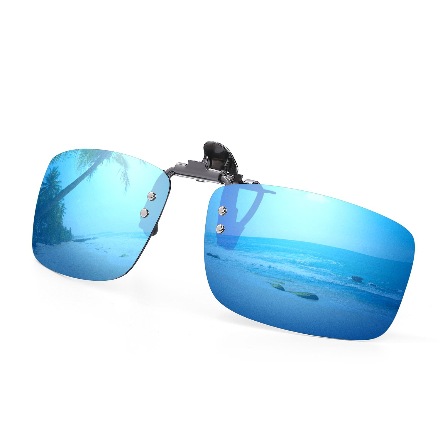 Polarized Clip On Sunglasses, Mirror Flip Up Metal Clip Over Prescription Gla...