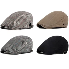 Men's Plaid Solid Gatsby Cap Newsboy Cabbie Golf Driving Flat Beret Hat