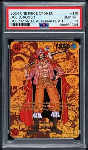 2024 ONE PIECE GOLD MANGA ALTERNATE ART OP09-118 GOL D. ROGER PSA 10