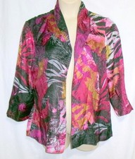 CHICO'S 2 Medium Kimono Jacket Silk Multicolor Open Long Sleeves Fold-up Cuffs