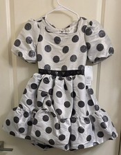 Disney Girls Fit Flare White Black Polka Dot Mickey Mouse Dress Bow Party