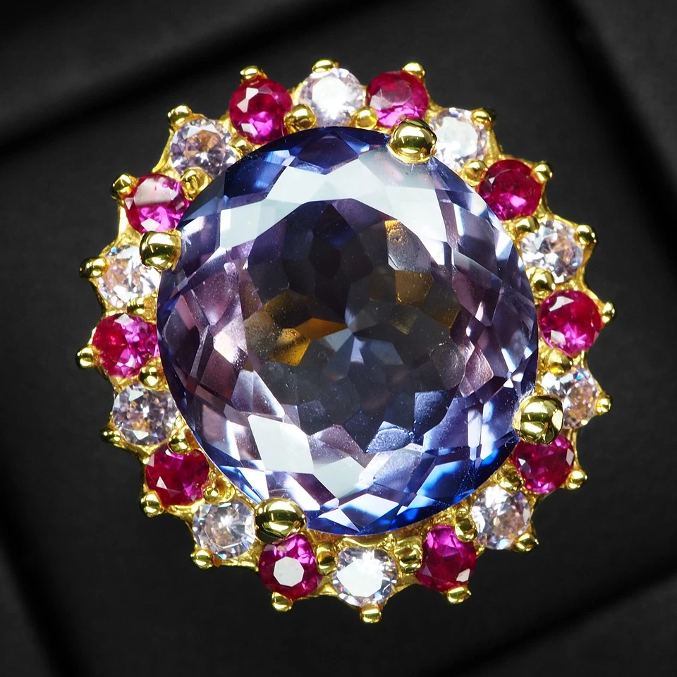 Anelli in argento sterling 925 placcato oro 24 carati con zaffiro viola... - Immagine 2 di 4