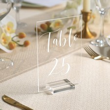Acrylic Wedding Table Numbers 1-25 with Stands  4x6 inch Printed Calligraphy...