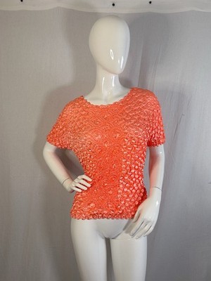 VTG Frutiger Aero Y2K Ruched Pleated Mesh Top L Cinched Psychedelic Boho Kidcore