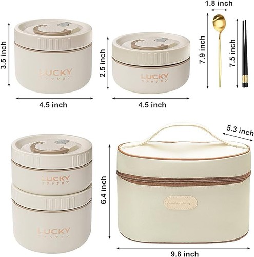 Portable Insulated Lunch Containers, Stainless Steel Bento Adult Lunch with I... - Bild 2 von 8