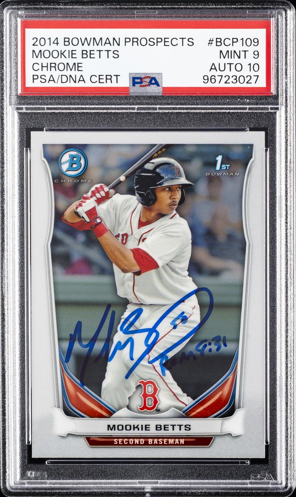 2014 BOWMAN PROSPECTS CHROME #BCP109 MOOKIE BETTS PSA 9 AUTO 10