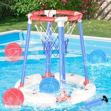 Pool Basketball Hoop Poolside, Floating Pool Toys with 4 Basketballs/Pump, Sw...