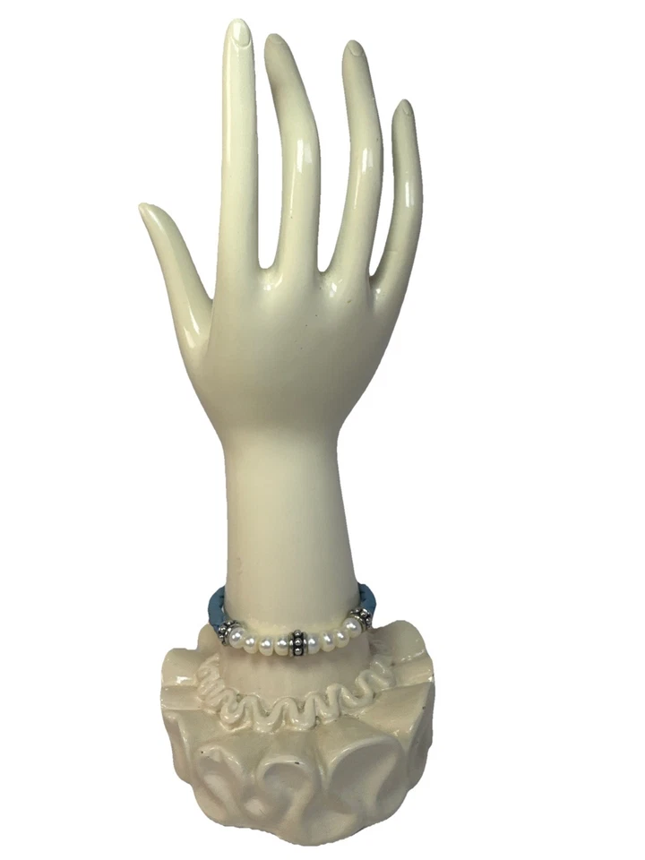 "Brazalete trenzado de cuero beige perla de agua dulce vintage Honora de plata esterlina 7""" Foto 4 de 4