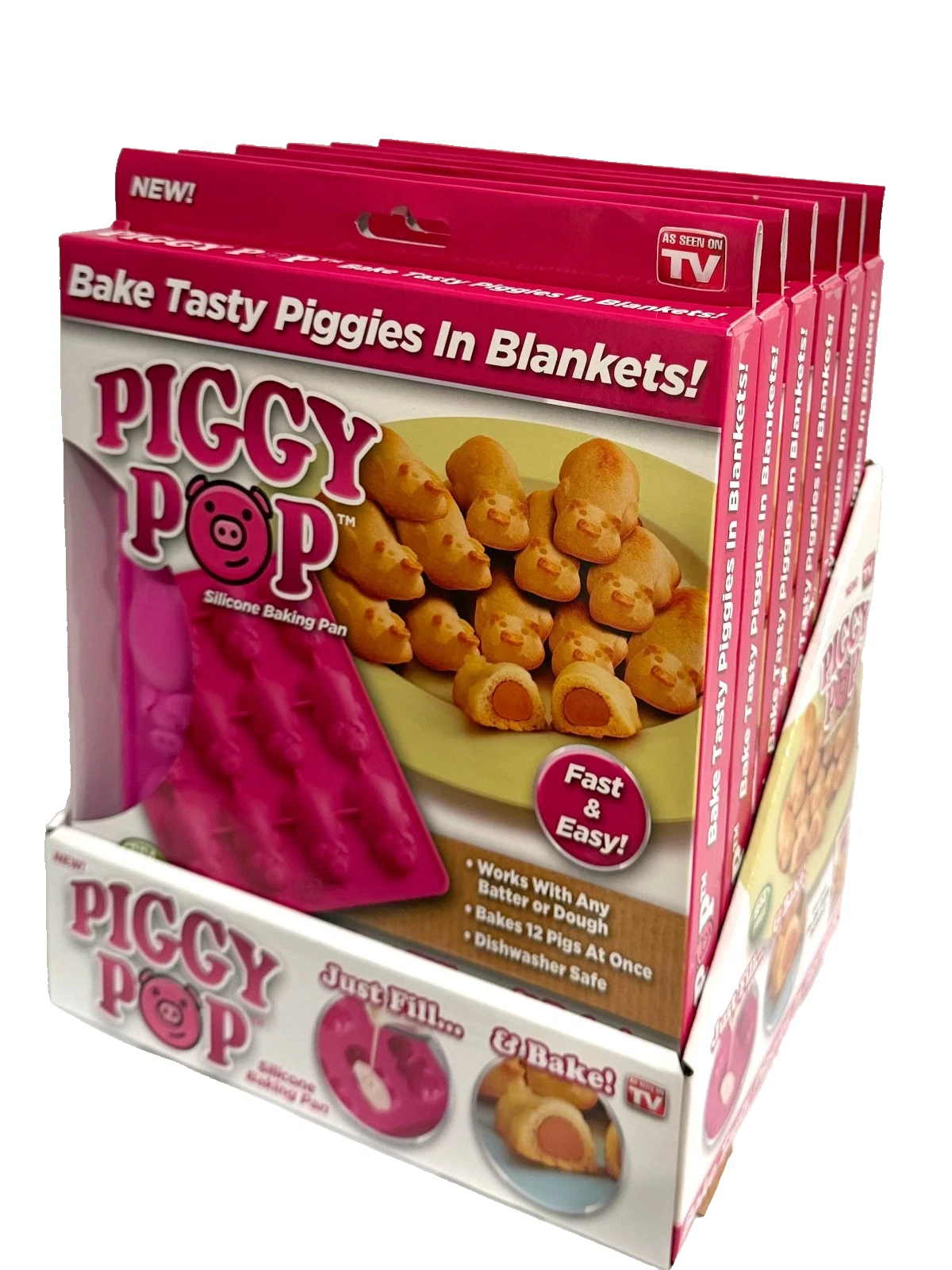 Pack of 6 - Piggy Pop Pigs-in-A-Blanket Silicone Baking Pan