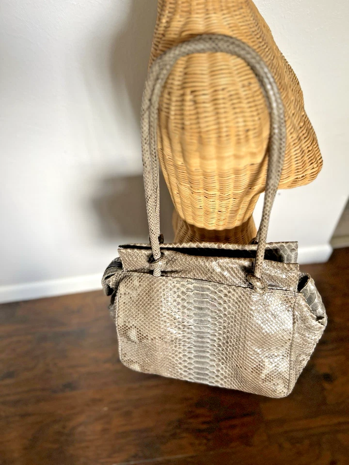 Vintage Authentic Python Snake Skin Shoulder Bag Purse Artisan Handcrafted Milan - Image 3 of 4