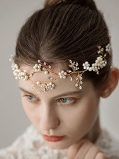Gold Bridal Headband, Pearl Crystal Rhinestones, Headpiece, Bride, Bridesmaid