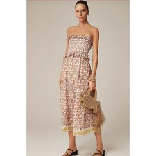 NWT J. Crew Ravenna Dress In Sunset Rose Block-Print Ramie Floral XS Tall