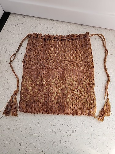 Vintage Crochet Bag Purse Brown Handmade