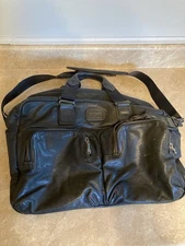 TUMI Alpha Bravo 92340DH2 Black Leather Duffel Brief Bag w/ Strap – Read Desc.